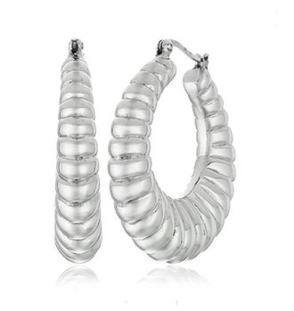 MAX + STONE Sterling Silver Large Textured Hoop Earrings