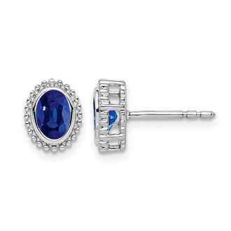 Diamond2Deal 14k White Gold Oval Sapphire Stud Earrings
