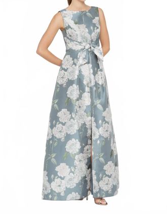 Kay Unger Lilianna Floral Gown In Slate