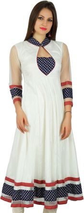 Bimba Womens Classy Net Anarkali Kurta Kurti Long Maxi Dress Indian Clothing White