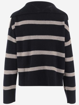 Allude Womens Wool And Cashmere Striped Sweater Black-Beige Virgin Black/beige