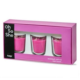 Tag Scented Votive W/Rose Quartz Stones S/3 Fuchsia Glass Everyday in Pink at Nordstrom