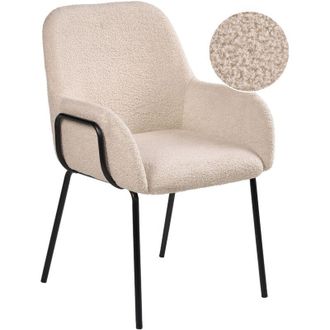 Beliani Dining Room Chair Light Beige Boucle Upholstery Black Base Iron Frame Retro Design ALGONA