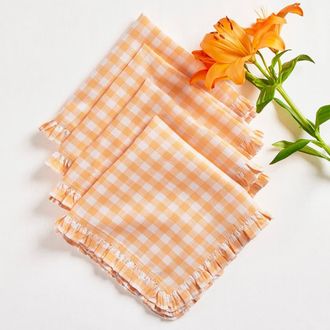 Solino Home Linen Dinner Napkins - Gingham Ruffle, 20 x 20 in Sunny Orange at Nordstrom, Size Large