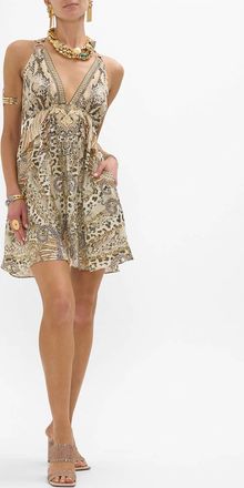 Camilla Flared V-Neck Mini Dress With Hardware In The Throne Room