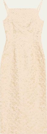 Prabal Gurung Metallic Floral Jacquard Square-Neck Sleeveless Midi Dress