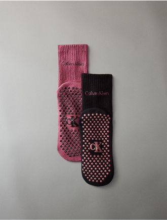 Calvin Klein Womens Gripper Cushion High Quarter 2-Pack Socks - Open Pink