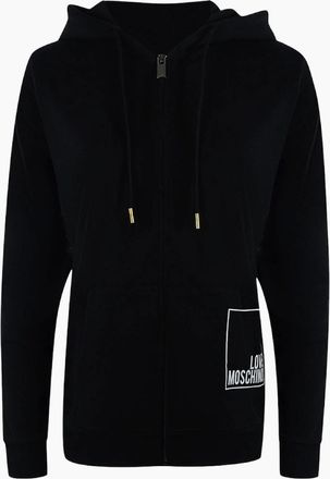 Love Moschino Womens Love Moschino Small Box Logo Zip Black Hoodie - Size: 18/16