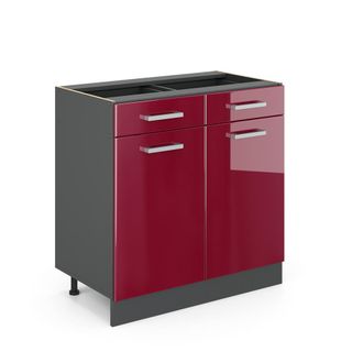 Vicco Mueble Bajo De Cocina R-line, Rojo Burdeos Alto Brillo, 80 Cm Sin Encimera Vicco