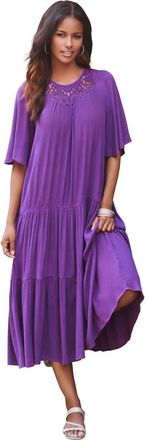 Roaman's Hand-Crinkled Crochet Neck Dress in Purple Orchid at Nordstrom, Size 22