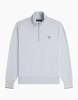 Fred Perry Mens Fred Perry Half Zip Sweatshirt Dusky Blue/Ecru/Laurel Wreath Green - Grey - Size: 42
