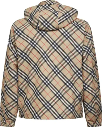 Burberry Mens Check Hooded Jacket Archive Beige Polyester Bomber