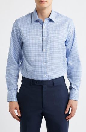 Daniel Hechter Trim Fit Check Cotton Dress Shirt in Blue at Nordstrom, Size 16.5