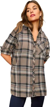 Roaman's Plaid Flannel Tunic in Brown Sugar Plaid at Nordstrom, Size 14