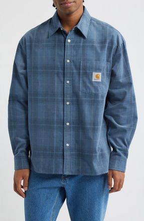 Carhartt Work in Progress Wilber Check Corduroy Button-Up Shirt in Wilber Check, Velvet Blue at Nordstrom, Size Xx-Large