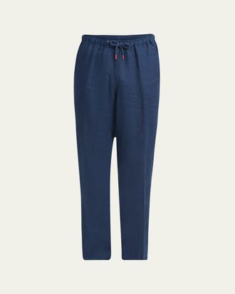 Kiton Mens Linen Drawstring Flat-Front Pants