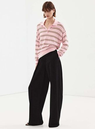 Mango Pullover righe collo polo rosa chiaro - Donna - XXS - MANGO