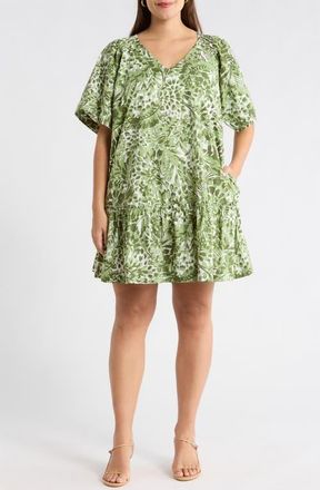 Sugarlips Irenan Leaf Ashby Shift Minidress in White-Olive at Nordstrom, Size 3 X