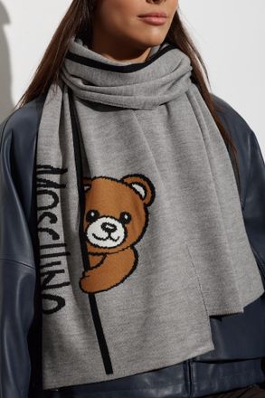 Moschino Scarf With A Characteristic Teddy Bear Motif, Unisex, Grey