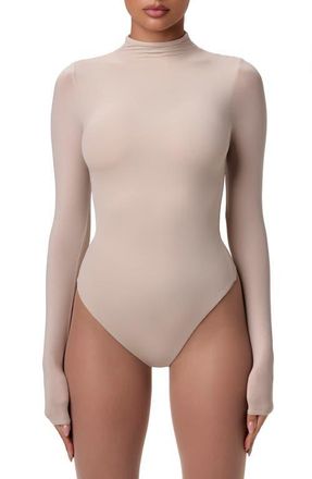 Naked Wardrobe Naked Long Sleeve Bodysuit in Taupe at Nordstrom, Size X-Small