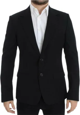 Dolce & Gabbana Formal Blazers, male, Black, Size: M Elegant Slim Fit Black Wool Blazer