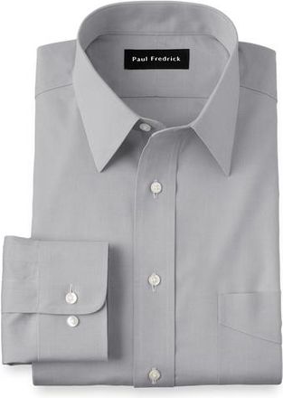 Paul Fredrick Tailored Fit Non-iron Cotton Pinpoint Solid Point Collar Dress Shirt in Grey at Nordstrom, Size 16.5 - 36