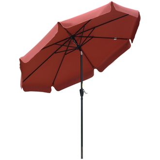 OUTSUNNY 2.7m Patio Umbrella Garden Parasol with Crank - Ruffles - 8 Ribs - Wine Red | TJ Hughes