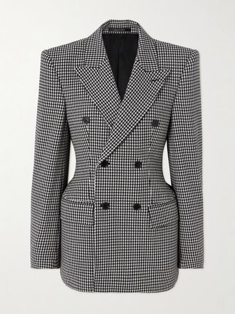Balenciaga Blazer Doppiopetto In Lana Pied-de-poule Hourglass - Grigio