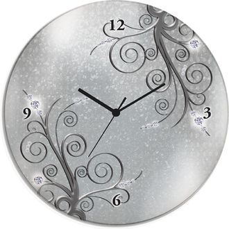 Artland Wanduhr »Glasuhr rund weisse Orchideen auf Ornamenten« wahlweise mit Quarz- oder Funkuhrwerk, lautlos ohne Tickgeräusche