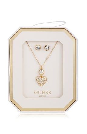 Guess Heart Pendant Necklace & Stud Earrings Set in Gold at Nordstrom Rack