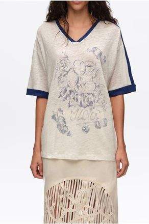 Bimba & Lola Linen Fruit Logo T-Shirt in Ivory at Nordstrom, Size X-Small