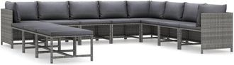 vidaXL Set De Muebles De Jard&iacute;n 11 Pzas Y Cojines Rat&aacute;n Sint&eacute;tico Gris Vidaxl