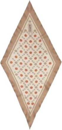 Coach Womens Tea Rose Print Silk Diamond Scarf - Taupe