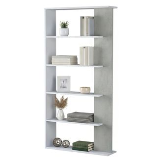 Dmora Dmora - Librer&iacute;a Dblanc, Librer&iacute;a De Doble Cara Con 5 Estantes, Estante Separador Para Oficina O Dormitorio, 90x25h180 Cm, Blanco Y Cemento