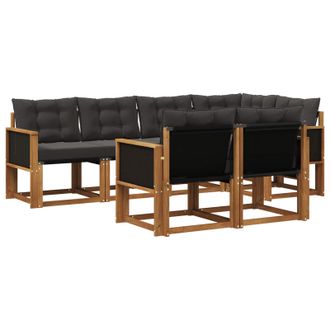 vidaXL Conjunto De Sof&aacute;s De Exterior Con Coj&iacute;n 7 Pcs Natural Y Negro Vidaxl