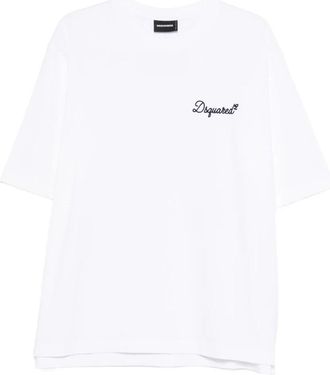 Dsquared2 T-shirt met geborduurd logo - Heren - T-shirts - Wit - XL - Katoen - Tops