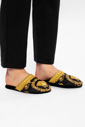 Versace Baroque Print Slides, Womens, Black