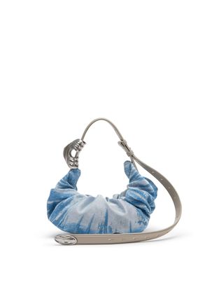 Diesel Grab-D-Small scrunched hobo bag in satin denim - Shoulder Bags - Woman - Blue