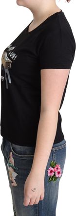 Moschino Womens Black Cotton Come Play 4 Us Print Tops T-Shirt