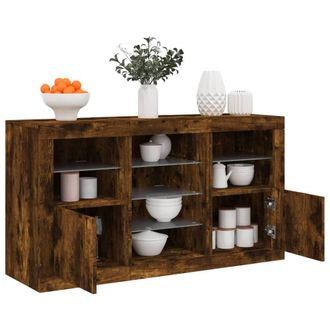 Berkfield Home Sideboard with LED Lights Smoked Oak 123x37x67 cm in Brown | Size: 123 x 37 x 67 cm