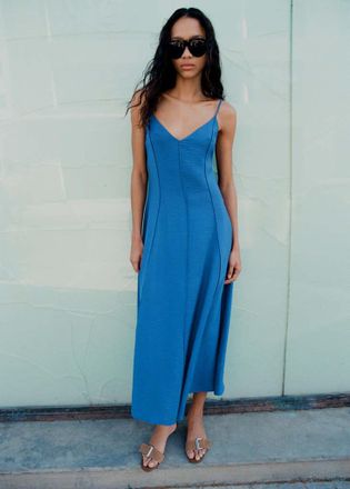 Mango Vestito midi dettaglio cuciture blu - Donna - XXS - MANGO