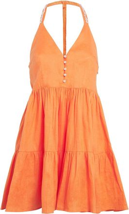 Maje Yellow Linen Pearl-Trim Mini Dress Size XL