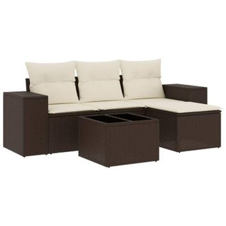 vidaXL Set Comedor De Jard&iacute;n 5 Piezas Y Cojines Rat&aacute;n Sint&eacute;tico Marr&oacute;n Vidaxl