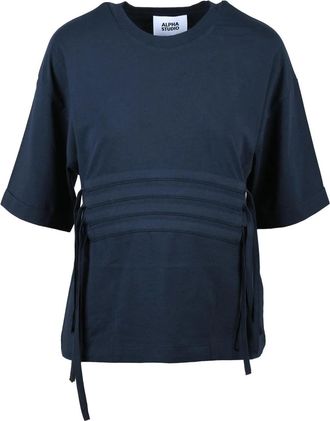 Alpha Studio Dark Blue Cotton Elastane T-shirt
