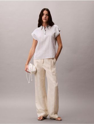Calvin Klein Jeans Calvin Klein Womens Stripe Linen Blend Short Sleeve Top - Multi - XL