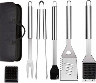 OEM Ustensiles Barbecue - Acero Inoxidable 430 - Para Barbacoa Exterior Cocina Camping - 7 Piezas