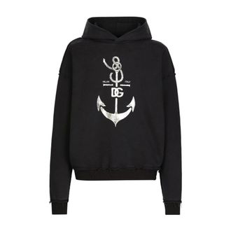 Dolce & Gabbana Hoodies, male, Blue, Size: M Cotton Jersey Hoodie