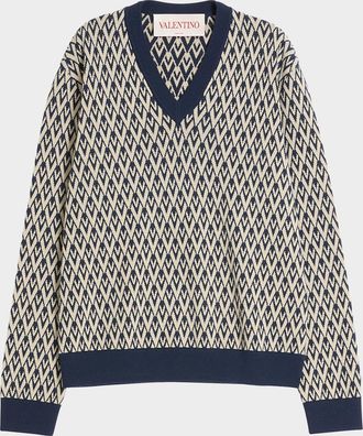 Valentino Garavani Mens V Jacquard Wool Sweater