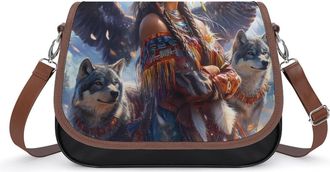 Generic Native U.S. Woman Wolf Small Womens Crossbody Bags Shoulder Handbag with Adjustable Strap for Travel