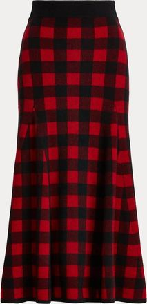 Polo Ralph Lauren WomenS Plaid Merino Wool A-Line Midi Skirt In Red, Black